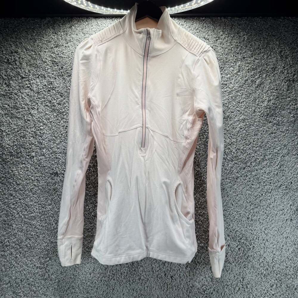 Lululemon Womens 10 Pink Half Zip Pullover Long Sleeve Mesh Back Thumbholes